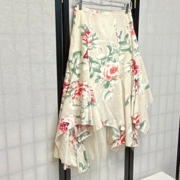 Minuzzi Padova Padua Italy Gored Asymmetrical Slit Net Hem Large Floral Skirt 38 - Picture 3 of 12